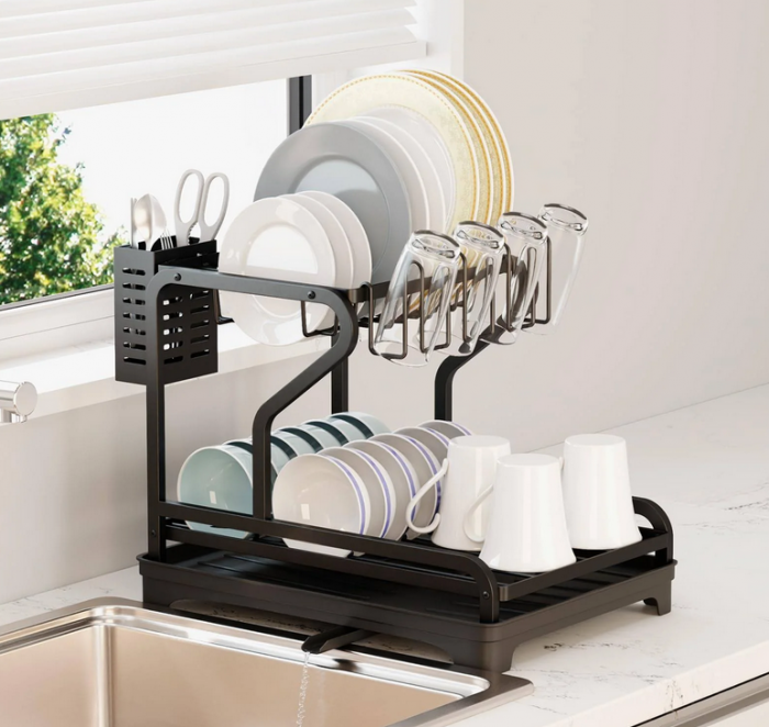 Raft Organizator pentru Vase, Negru, din metal, cu tava de scurgere, 42 x 30 x 32 cm, TopBazar [5]