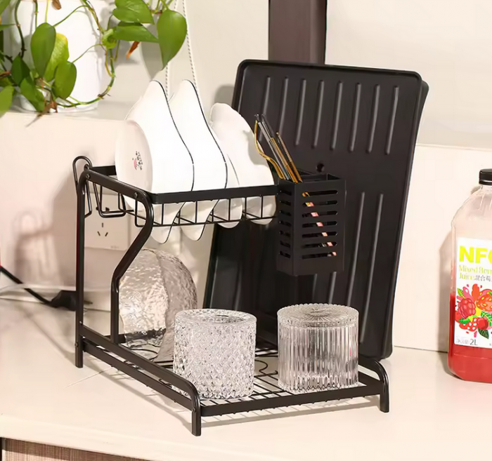 Raft Organizator pentru Vase, Negru, din metal, cu tava de scurgere, 42 x 30 x 32 cm, TopBazar [7]