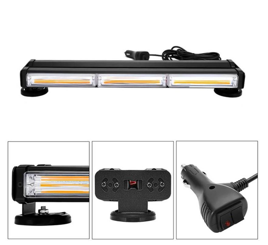 Rampa girofar cu magneti, 44cm cu bara dubla stroboscop, 12V-24V, prindere magnetica, lumina galbena [2]