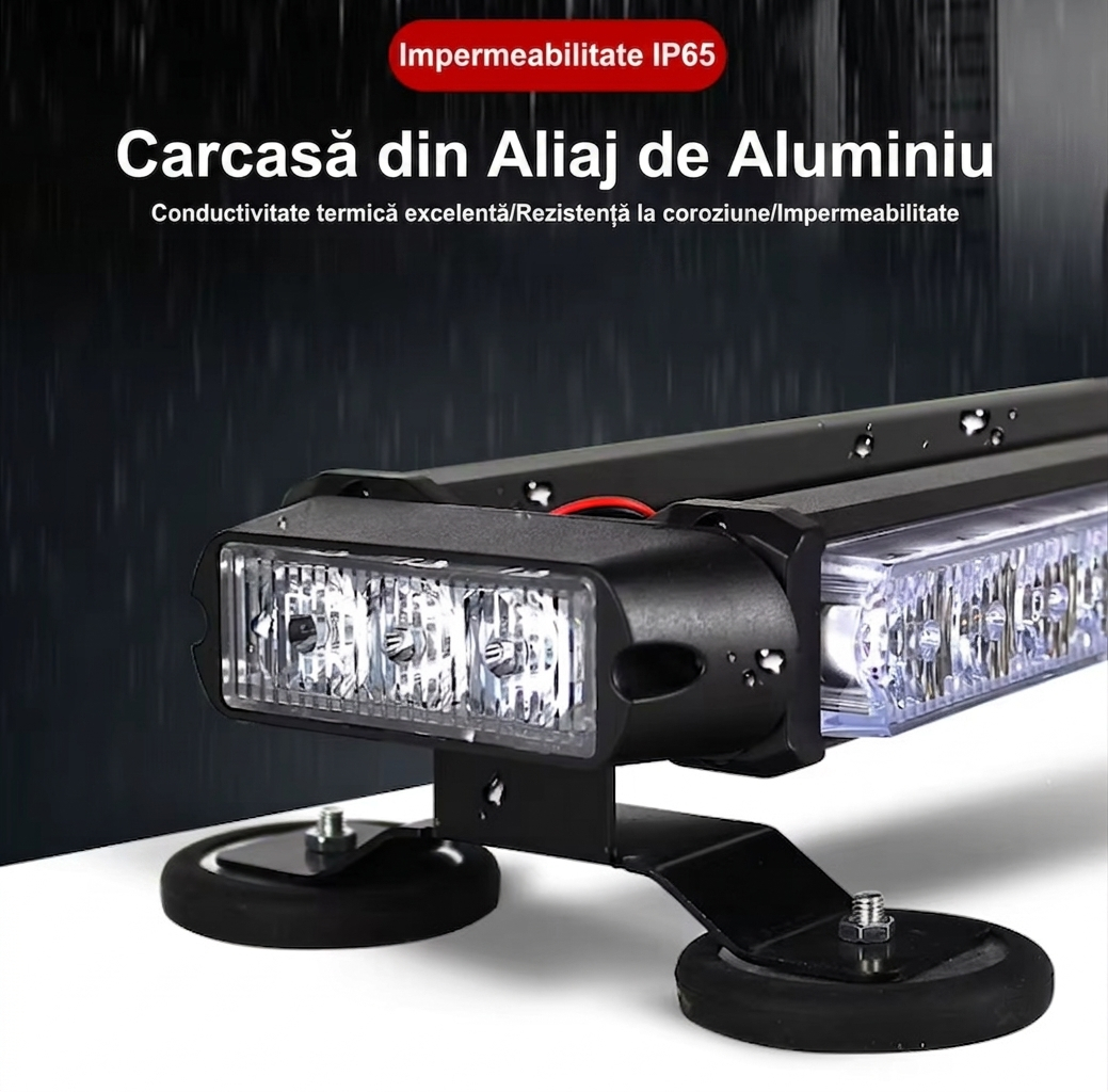 Rampă Girofar LED Dubla Stroboscop BZRSH 65cm, Lumină Galbenă, 14 Moduri, 12-24V [5]
