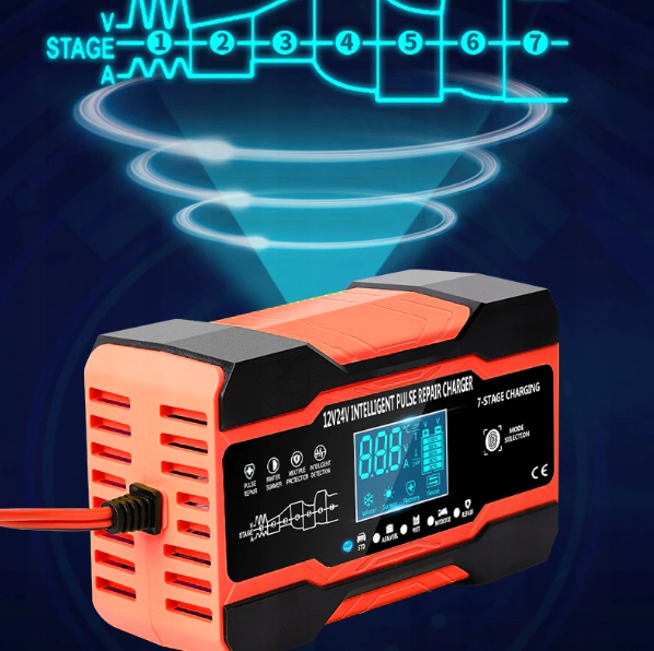 Redresor smart, 12/24V, 5A,10A, Display digital, Rosu/Negru [4]