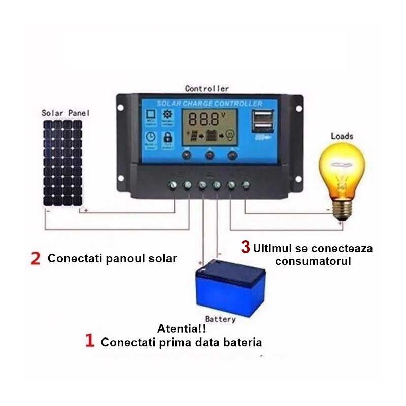 Regulator Controler Solar PWM 10A, 12V24V, 2 X USB Si LCD [2]