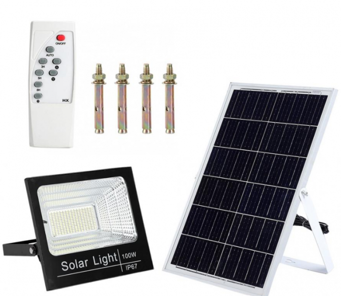 BZRSH Proiector Solar 200W LED Telecomanda Senzor Miscare Curte Parcare Exterior [2]