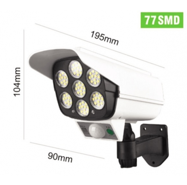 Lampa solara tip camera video falsa, 77 LED, senzor de miscare, telecomanda [5]