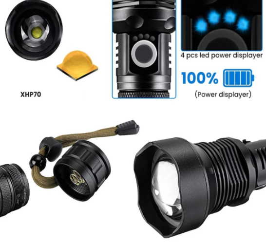 Lanterna profesionala metalica LED P70, incarcare USB, 2 acumulatori [4]