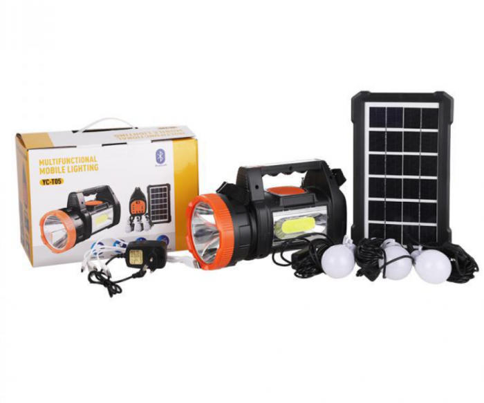 Kit solar portabil lanterna, 3 becuri, Mp3, Radio, USB, panou solar 8000mAh [2]