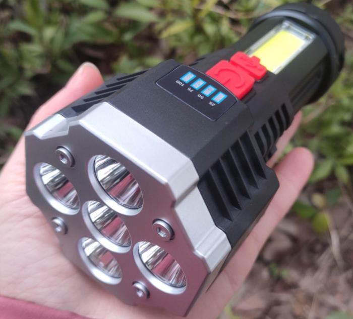 Lanterna de mana 5 LED + 1 LED COB lateral, super luminoasa, 1200 mAh, incarcare USB, afisaj baterie [3]