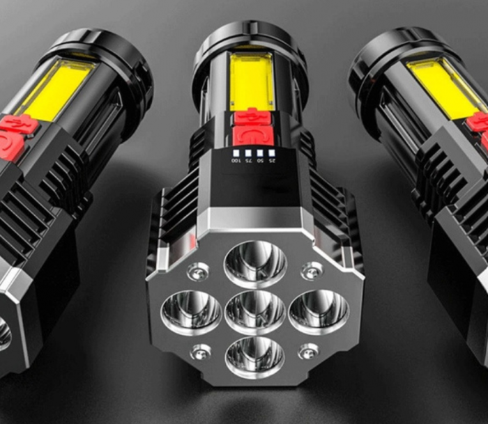 Lanterna de mana 5 LED + 1 LED COB lateral, super luminoasa, 1200 mAh, incarcare USB, afisaj baterie [6]