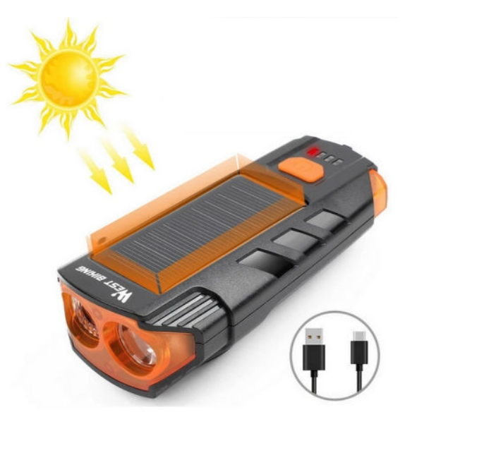 Far bicicletă LED 120 Lumen incarcare solară, USB, claxon [3]