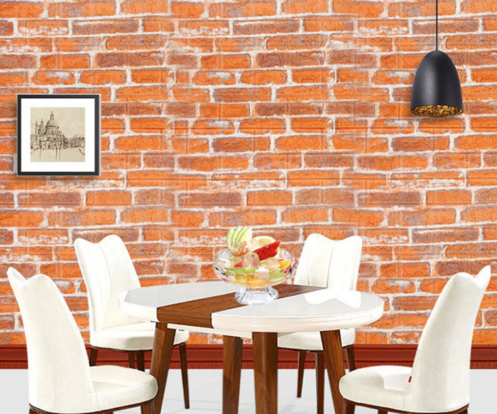 Set 10 x Tapet 3D caramida portocalie, lavabil, autoadeziv pentru interior, 70 x 77 cm, suprafata acoperita 5.39 mp, BZRSH [3]