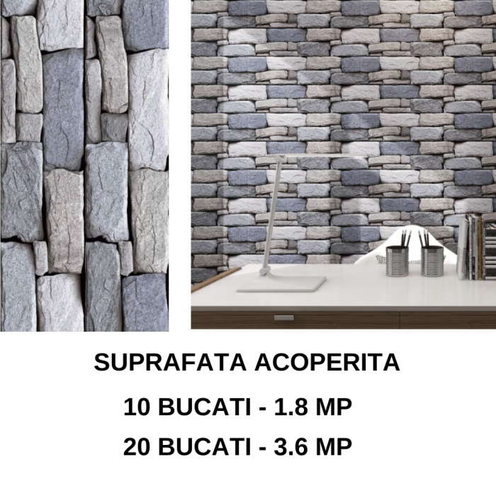 Set 10 x tapet autoadeziv decorativ BZRSH, spuma moale, lavabil, adeziv puternic, usor de montat, suprafata acoperire 1.8 mp, 30x60 cm, 1.7mm grosime [6]