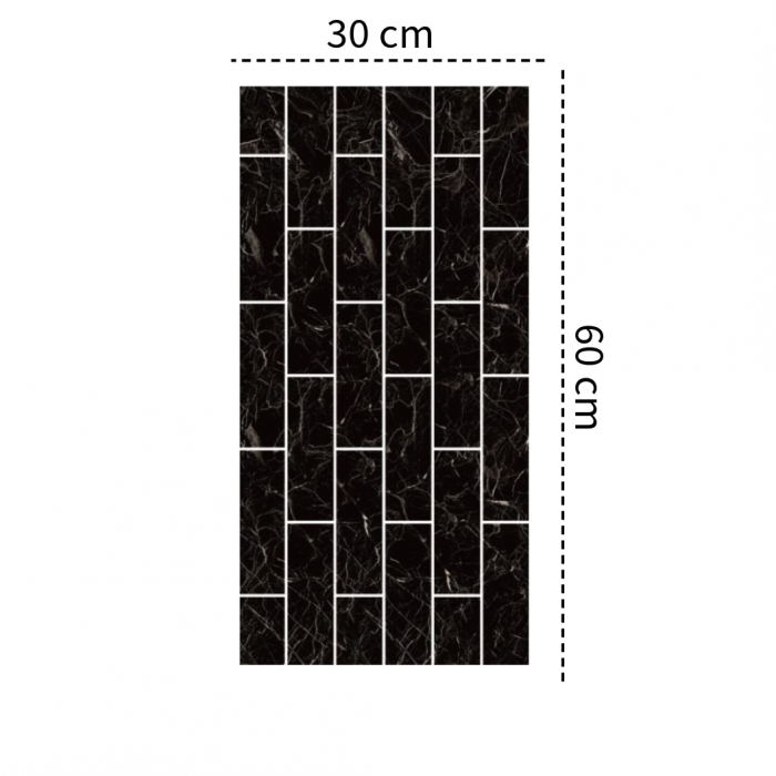 Set 10 x tapet autoadeziv decorativ BZRSH, spuma moale, lavabil, adeziv puternic, usor de montat, suprafata acoperire 1.8 mp, 30x60 cm, 1.7mm grosime, negru [5]