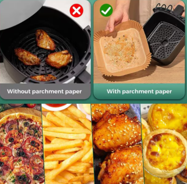 Set 100 hartii de copt pentru air fryer, Termorezistent, Maro 16 x 16 x 4.5 cm, patrat, TopBazar [5]