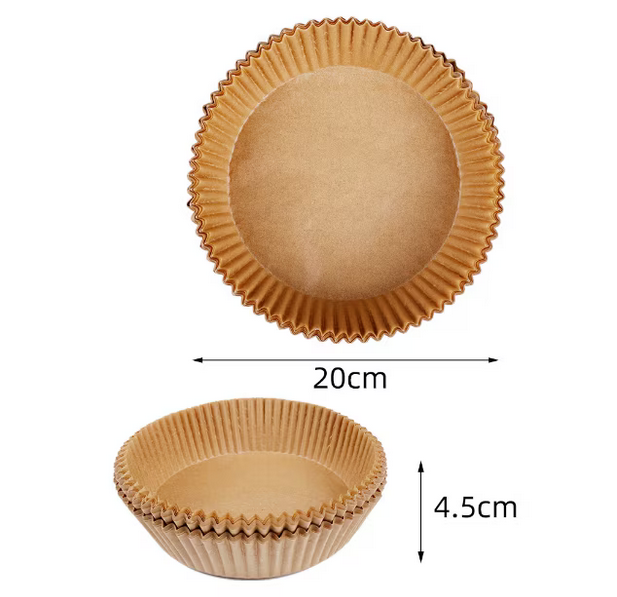 Set 100 hartii de copt pentru AirFryer, Rotund, 20 x 4.5 cm, Maro, TopBazar [3]