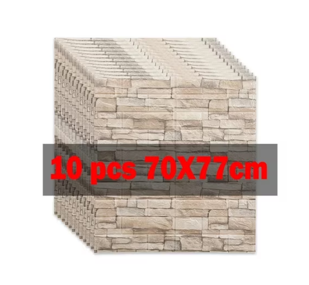 Set 10x Tapet Caramida, Model Piatra Naturala, suprafata acoperire 5.4 mp, autoadeziv, waterproof, usor de montat, design modern, 70x77 cm, crem [2]