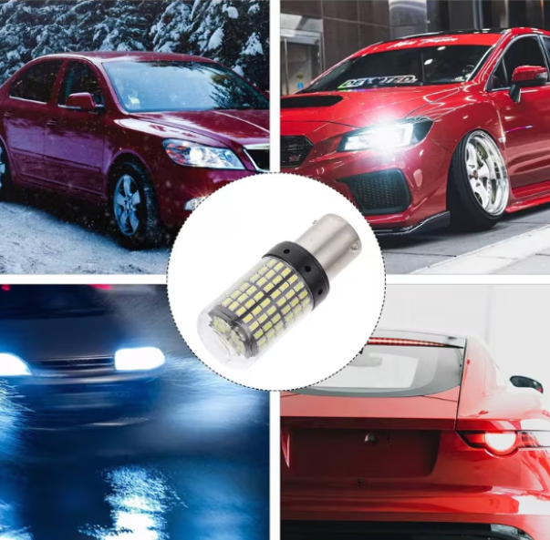 Set 2 becuri auto led BA15S 1156/P21W, 144LED SMD, pini la 180 grade,  lumina alba, BZRSH [3]