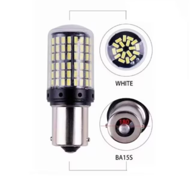 Set 2 becuri auto led BA15S 1156/P21W, 144LED SMD, pini la 180 grade,  lumina alba, BZRSH [4]