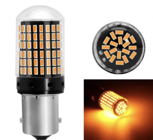 Set 2 becuri auto led BA15S 1156/P21W, 144LED SMD, pini la 180 grade, lumina galbena, BZRSH [4]