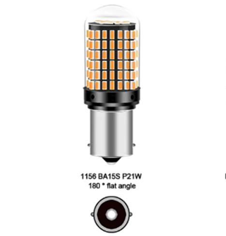 Set 2 becuri auto led BA15S 1156/P21W, 144LED SMD, pini la 180 grade, lumina galbena, BZRSH [8]
