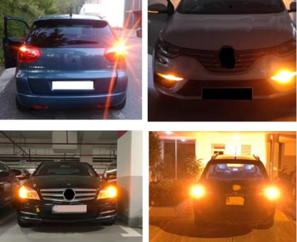 Set 2 becuri auto led BA15S 1156/P21W, 144LED SMD, pini la 180 grade, lumina galbena, BZRSH [2]