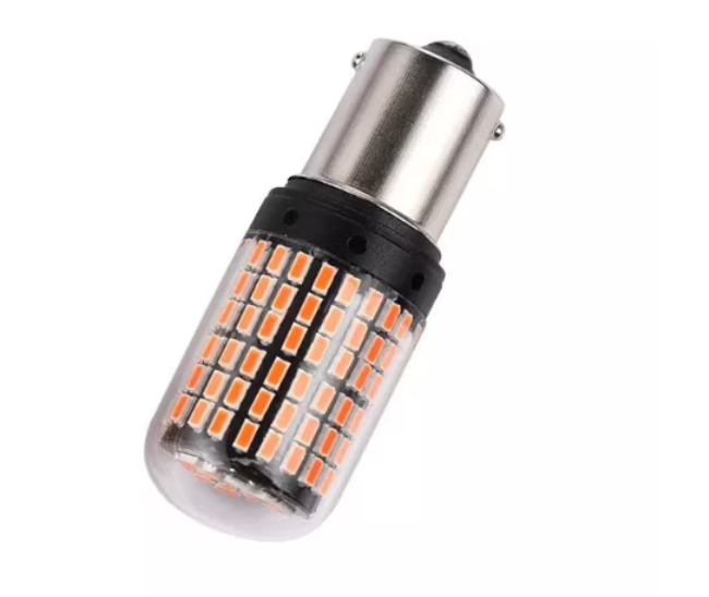 Set 2 becuri auto led BA15S 1156/P21W, 144LED SMD, pini la 180 grade, lumina galbena, BZRSH [3]