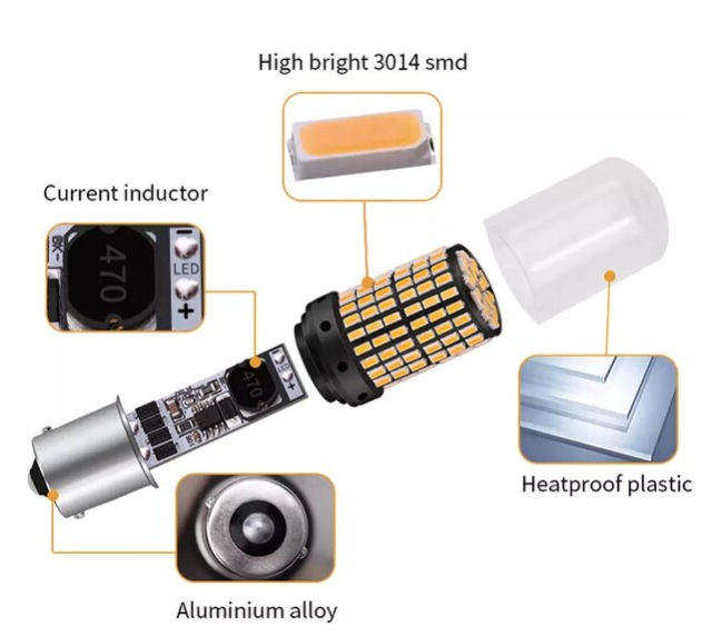 Set 2 becuri auto led BA15S 1156/PY21W, 144LED SMD, lumina galbena, semnalizare, BZRSH [3]
