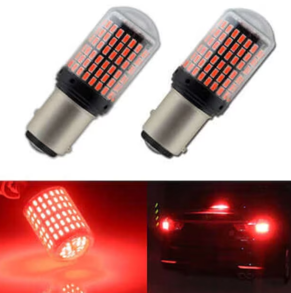 Set 2 becuri auto led BAY15D 1157/P21/5W, 144LED SMD, lumina rosie cu 2 faze, pozitie si stop pe frana, BZRSH [2]