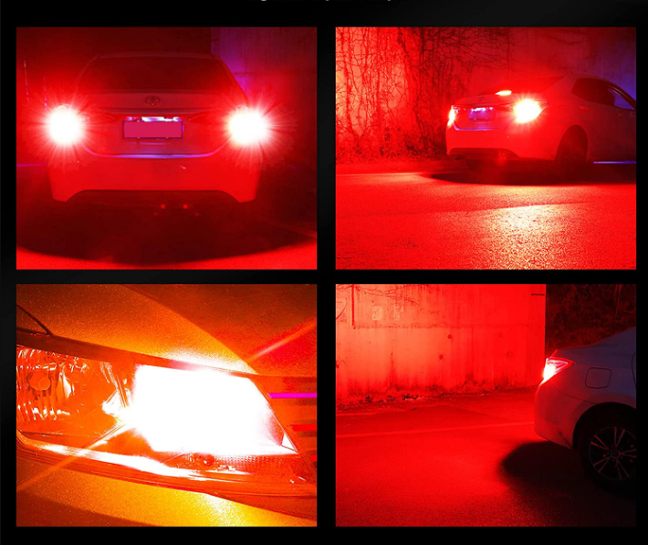 Set 2 becuri auto LED cu lupa 1157/BAY15D P21/5W, BZRSH®, cu 21 de LED-uri, 2 faze, lumina rosie, pozitie si stop pe frana [5]