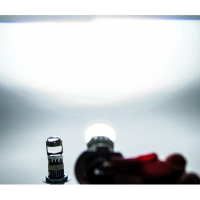 Set 2 becuri auto LED cu lupa, H4, 2 faze, 280W, 12V, 6500K, Canbus, fara eroare, +300%, BZRSH [2]