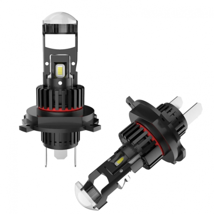 Set 2 becuri auto LED cu lupa, H4, 2 faze, 280W, 12V, 6500K, Canbus, fara eroare, +300%, BZRSH [3]