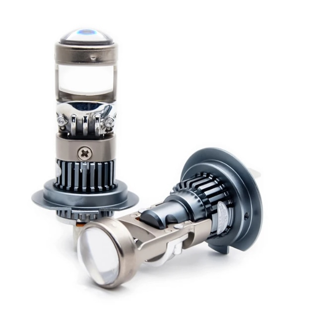 Set 2 becuri auto LED cu lupa, H4, 2 faze, 280W, 12V, 6500K, Canbus, fara eroare, +300%, BZRSH [1]