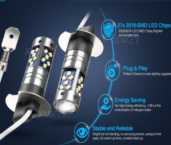 Set 2 becuri auto LED H3 cu lupa, 60W, 27 SMD, 12V, 6000K, BZRSH [2]