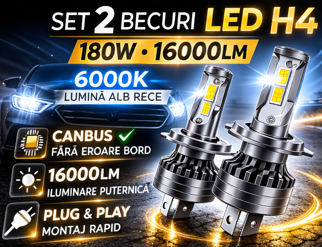 Set 2 becuri auto LED H4, 12V, 180W, 6000K, Canbus, 16000Lm, BZRSH [5]