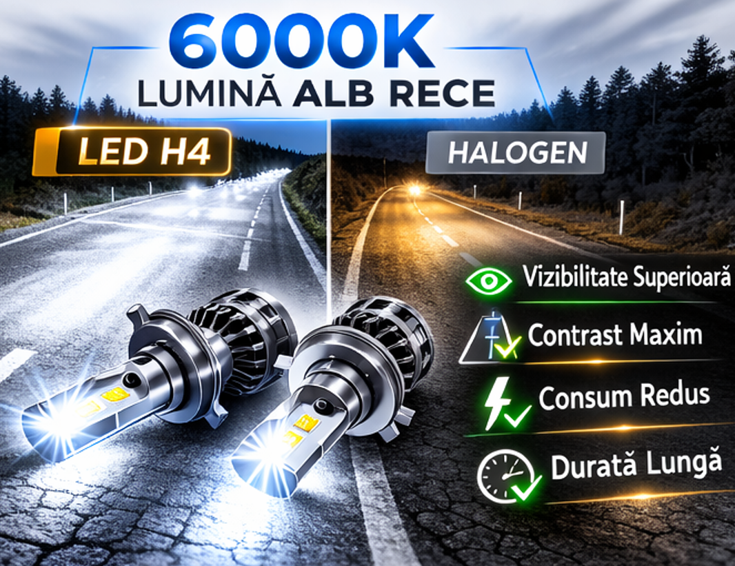 Set 2 becuri auto LED H4, 12V, 180W, 6000K, Canbus, 16000Lm, BZRSH [4]
