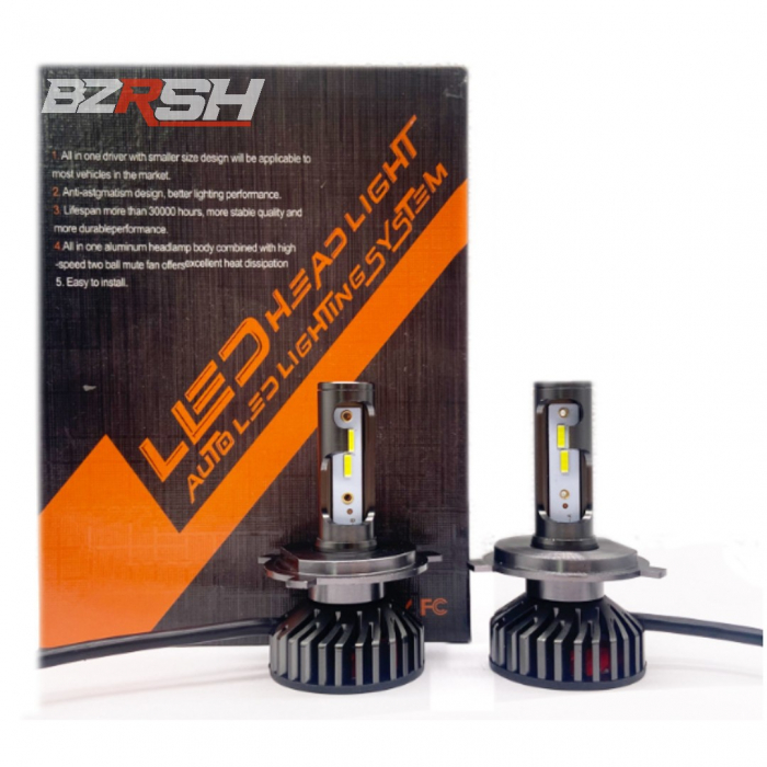 Set 2 becuri auto LED H4 COBS, 100W, BZRSH, lumina alb-rece, 12.000 lumeni, 12V, 6000K [7]