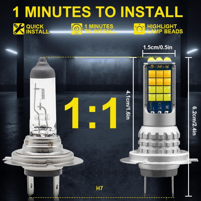 Set 2 becuri auto LED H7, 4000LM, 6000K, 90W [3]