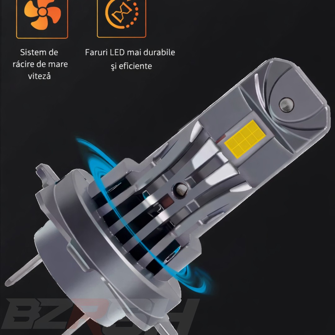 Set 2 Becuri LED H7 120W 12000LM Canbus Plug&Play 6500K Alb Rece BZRSH – Becuri Auto LED H7 Puternice Faza Scurta si Lunga, Rezistente la Apa [5]