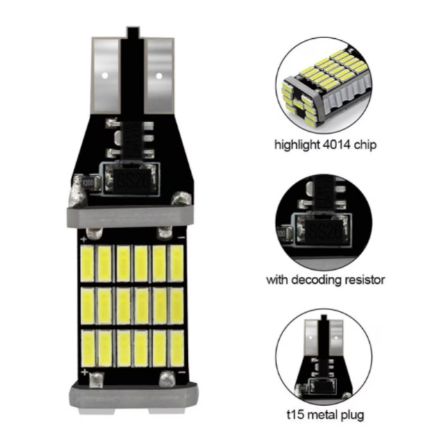 Set 2 becuri auto LED T15/W16W, 45 SMD, 12V, CanBus, BZRSH®, fara eroare bec ars, pentru marsarier, plafoniera, portbagaj, lumini oglinda, lumini ambientale, lumina alba 6500K [3]
