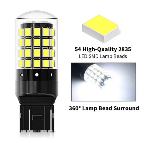 Set 2 becuri auto led T20 2 faze, 54 LED, compatibile Duster, Logan 2, Sandero 2, lumina alb-rece, 6500k, BZRSH [3]