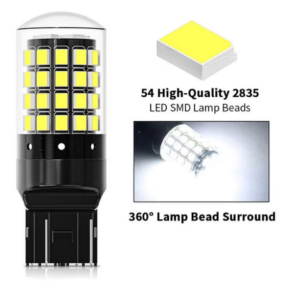 Set 2 becuri auto led T20, 54 LED, compatibile Duster, Logan 2, Sandero 2, lumina alb-rece, 6500k, BZRSH [3]