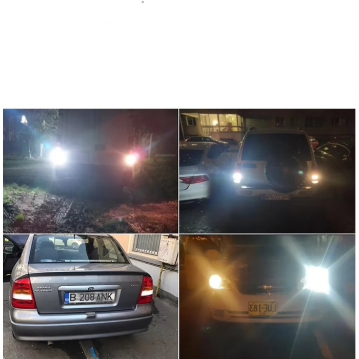 Set 2 becuri auto LED, T20, W21W, WY21W, 7440, 144 leduri, lumina alba rece, 12V, BZRSH, marsarier, lumini de zi, daylight, soclu T20 [2]