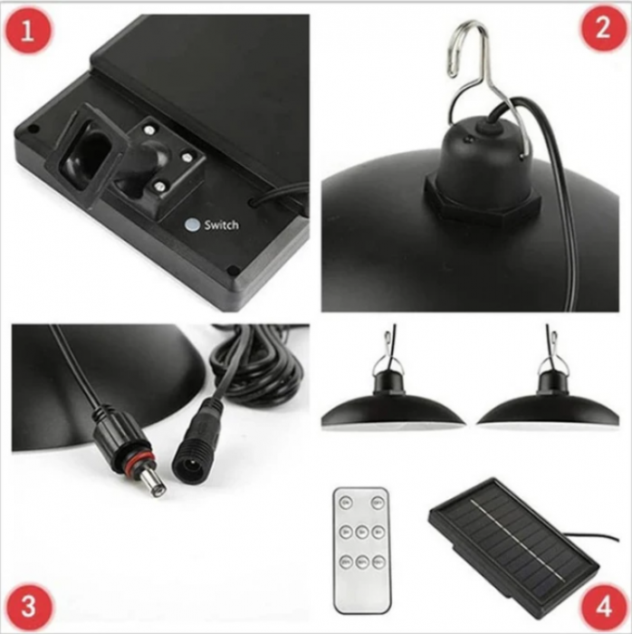 Set 2 becuri LED 50W cu panou solar, telecomanda [4]