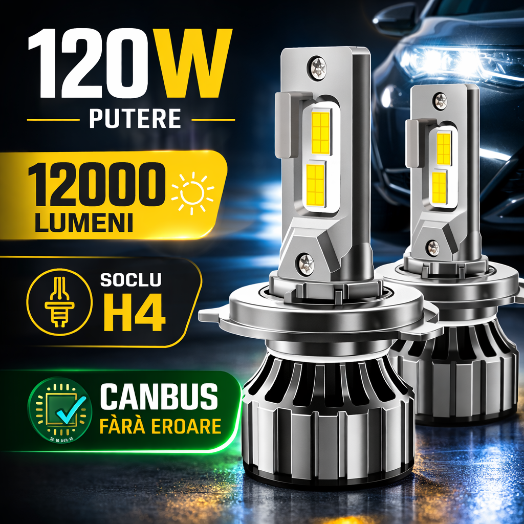 Set 2 Becuri LED H4 BZRSH 120W CANBUS, 12.000 lm - Montaj rapid plug&play, fara eroare, lumina puternica faza scurta si lunga [2]