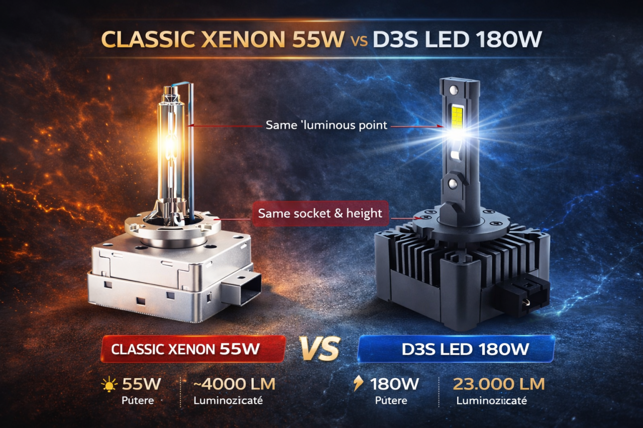 Set 2 Becuri Xenon D3S Conversie HID LED 180W, 23.000LM, Canbus Integrat, Miez Cupru, Radiator Aluminiu Premium [4]