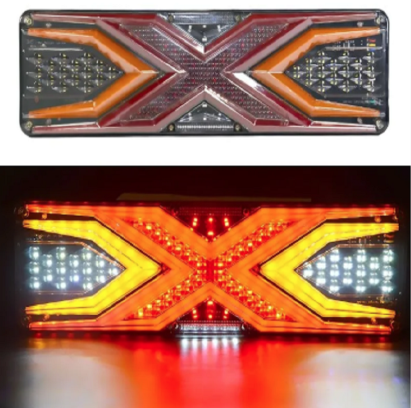 Set 2 Lampi Auto LED Spate, Universale, pentru Remorca, Camion si Trailer, utilaje agricole, 12 - 24V, Functii Semnalizare dinamica, Pozitie, STOP, 33x13cm, rosu / galben / alb [2]