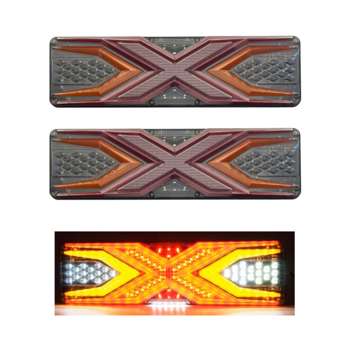 Set 2 Lampi Auto LED Spate, Universale, pentru Remorca, Camion si Trailer, utilaje agricole, 12 - 24V, Functii Semnalizare dinamica, Pozitie, STOP, 33x13cm, rosu / galben / alb [1]