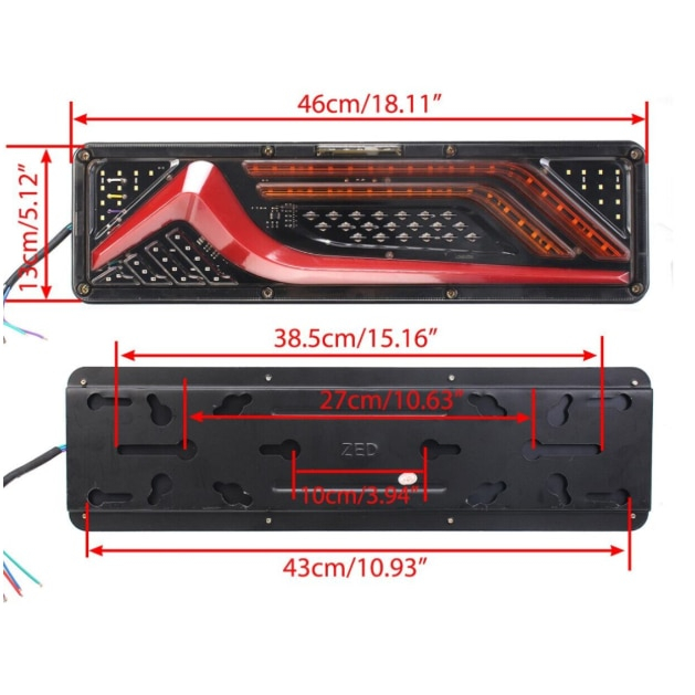 Set 2 Lampi Auto LED Spate, Universale, pentru Remorca, Camion si Trailer, 24V, Functii Semnalizare, Pozitie, STOP, 46x13cm, rosu / chihlimbar / alb [4]