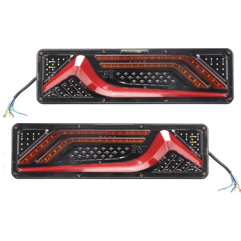Set 2 Lampi Auto LED Spate, Universale, pentru Remorca, Camion si Trailer, 24V, Functii Semnalizare, Pozitie, STOP, 46x13cm, rosu / chihlimbar / alb [3]