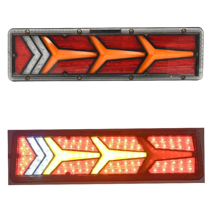 Set 2 Lampi Auto LED Spate, Universale, pentru Remorca, Camion si Trailer, utilaje agricole, 24V, Functii Semnalizare, Pozitie, STOP, 46x13cm, rosu / galben / alb [1]