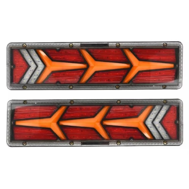 Set 2 Lampi Auto LED Spate, Universale, pentru Remorca, Camion si Trailer, utilaje agricole, 24V, Functii Semnalizare, Pozitie, STOP, 46x13cm, rosu / galben / alb [2]
